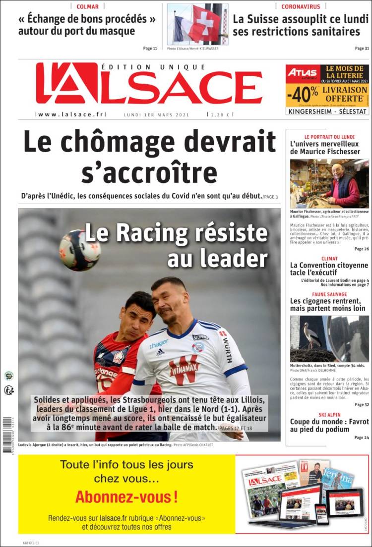 Portada de Journal L'Alsace (Francia)