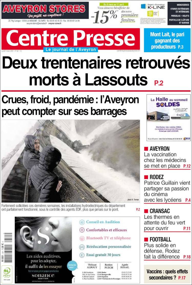 Portada de Centre Presse (Francia)