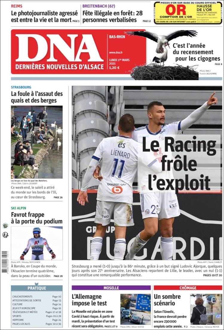 Portada de Les Dernières Nouvelles d'Alsace (Francia)