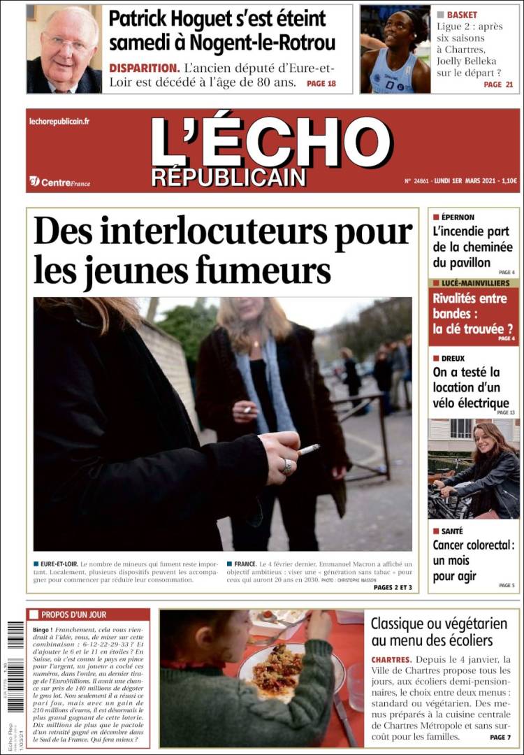 Portada de L'Echo Républicain (Francia)