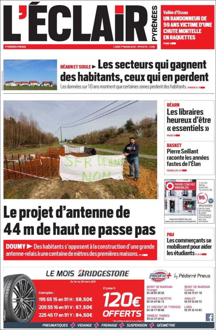 Portada de L'Eclair des Pyrénées (Francia)