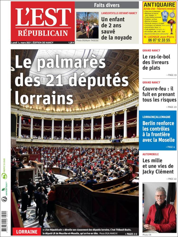 Portada de L'Est Republicain (Francia)