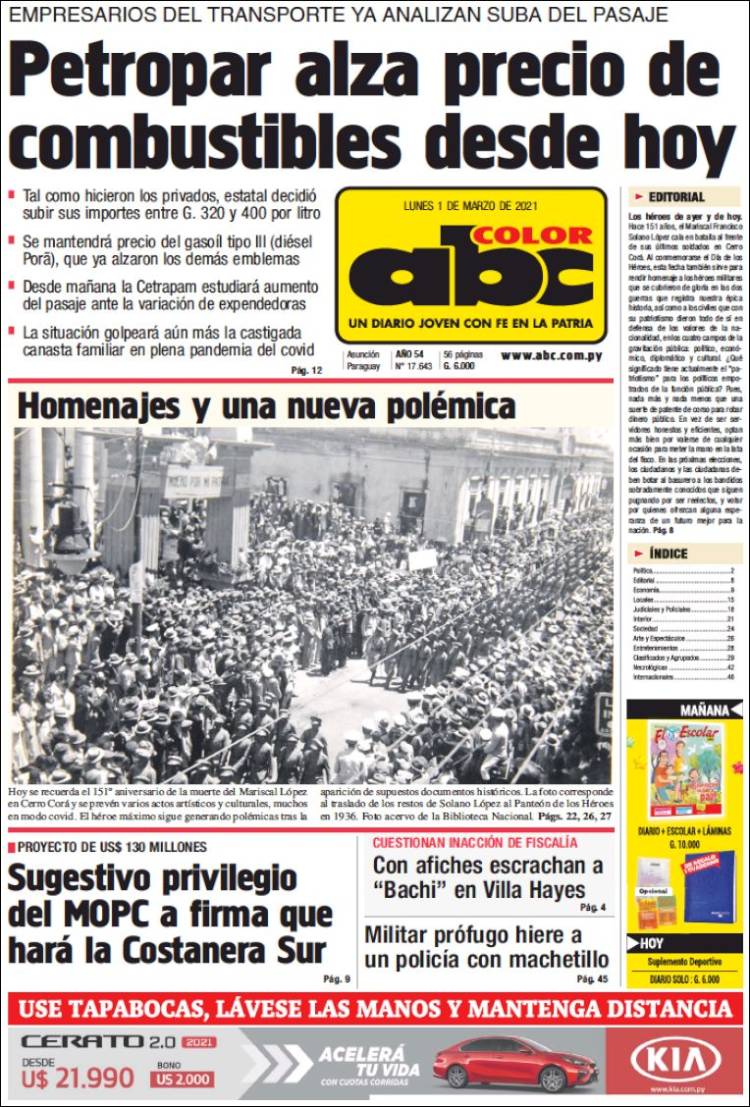 Portada de ABC Color (Paraguay)