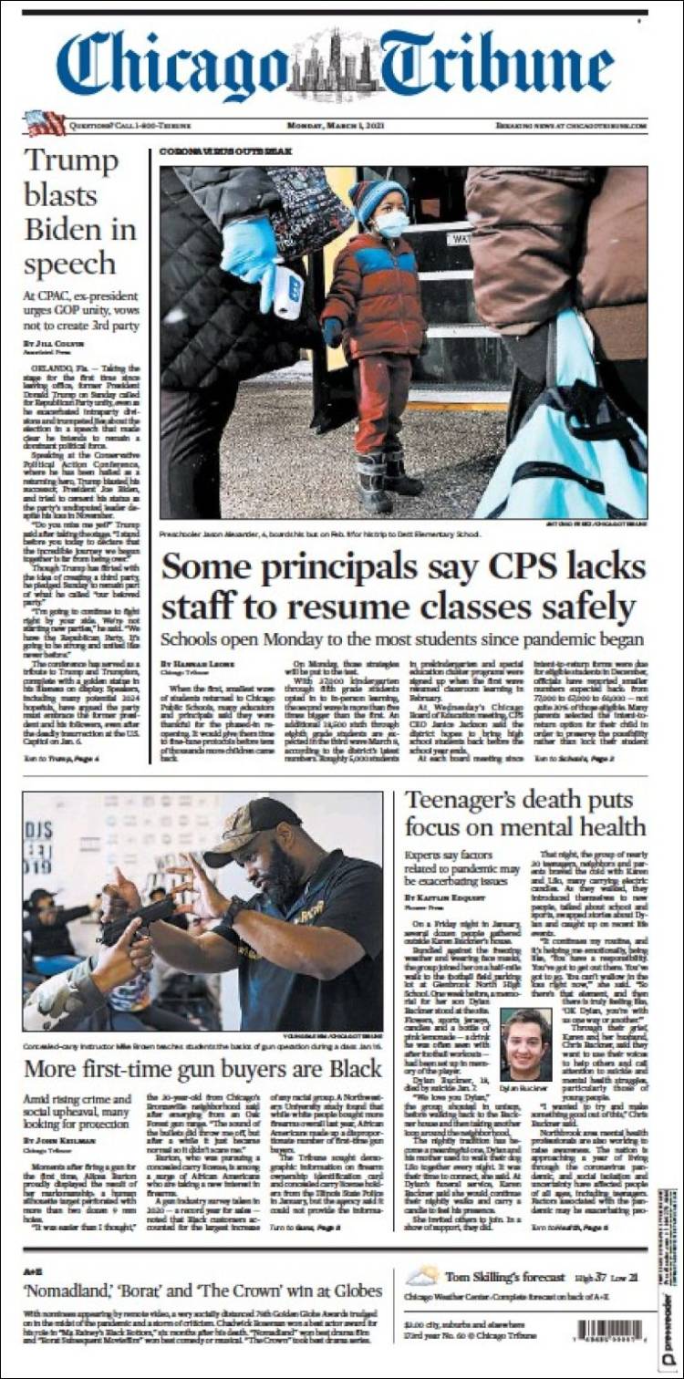 Portada de Chicago Tribune (USA)