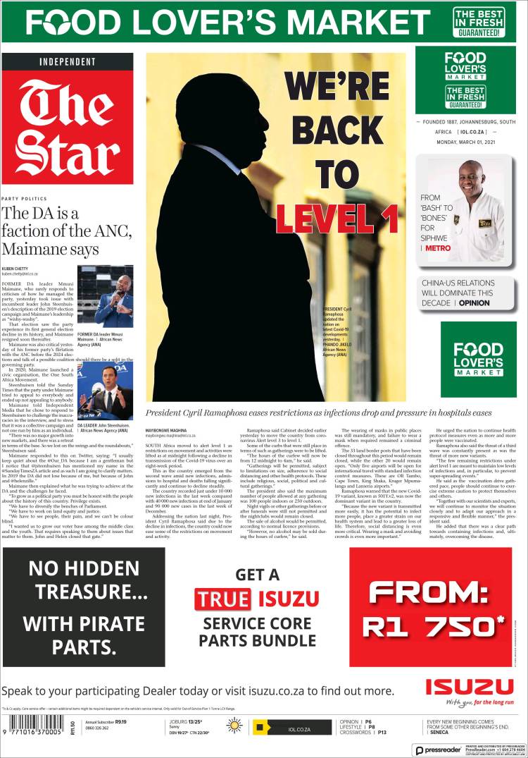 Portada de The Star (Sud&aacute;frica)