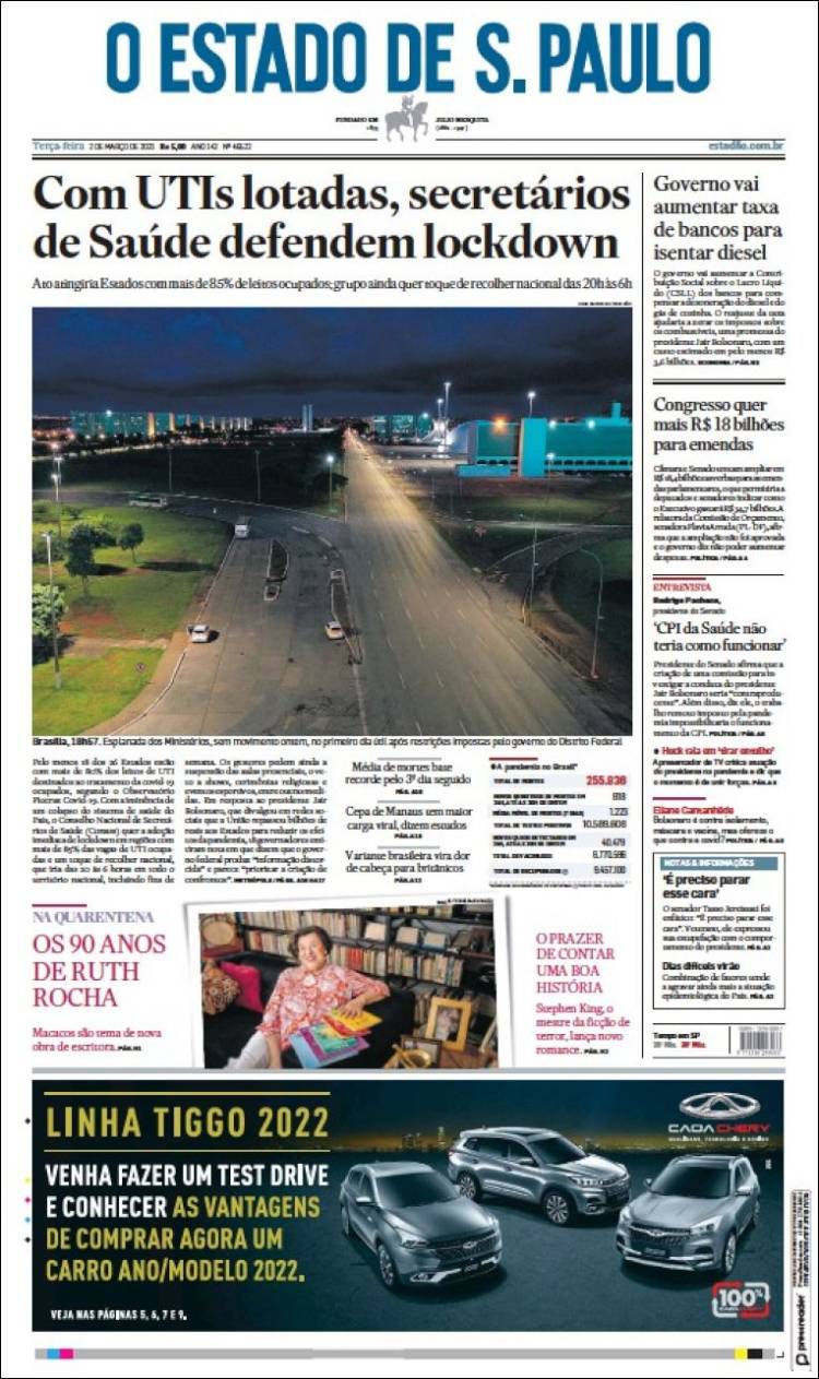 Portada de O Estado de São Paulo (Brasil)