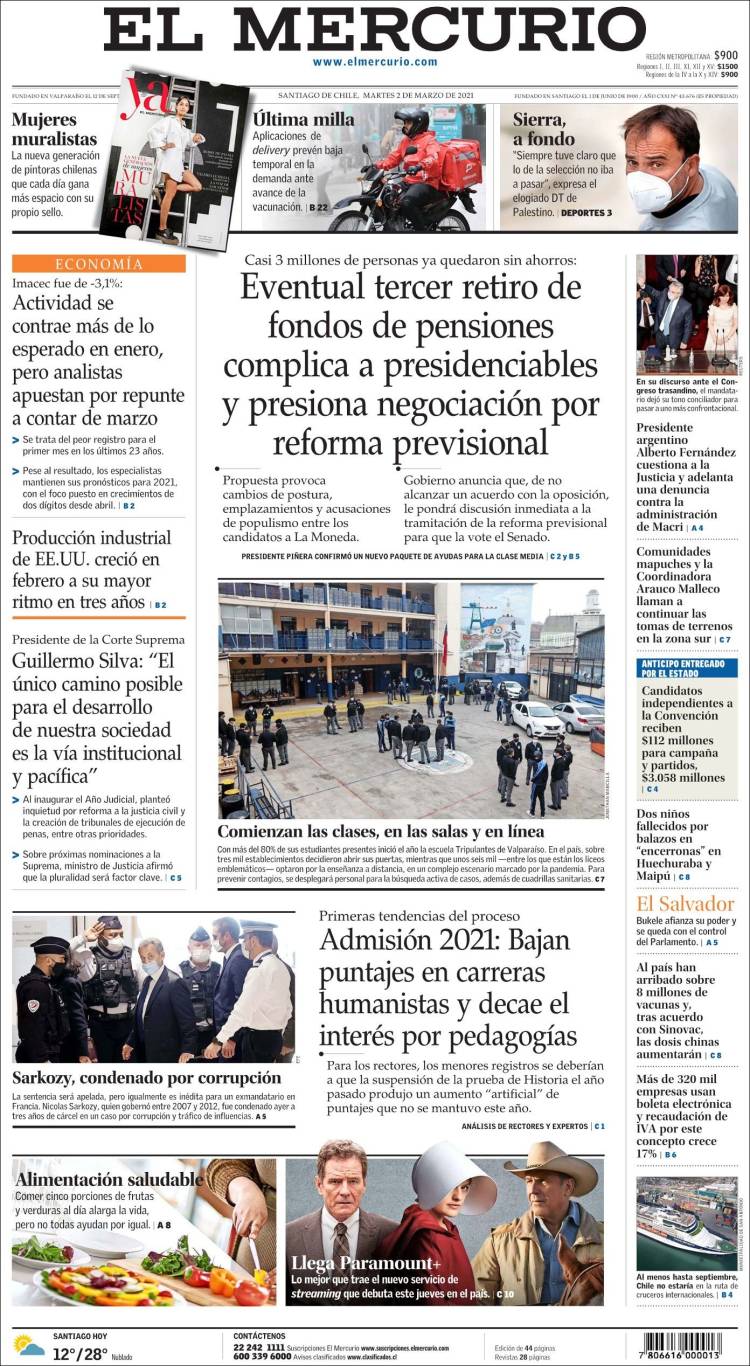 Portada de El Mercurio (Chile)