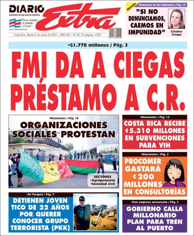 Portada de Diario Extra (Costa Rica)