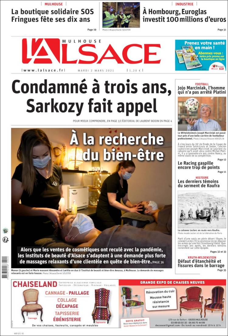 Portada de Journal L'Alsace (Francia)