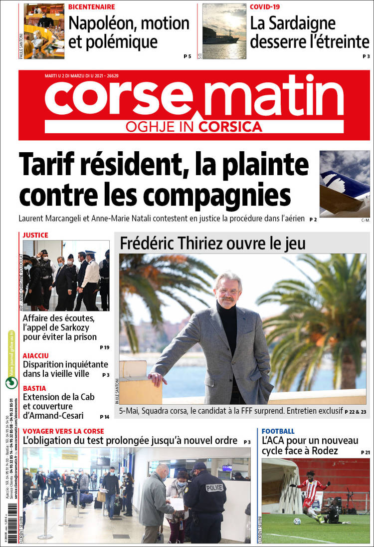Portada de Corse-Matin (Francia)