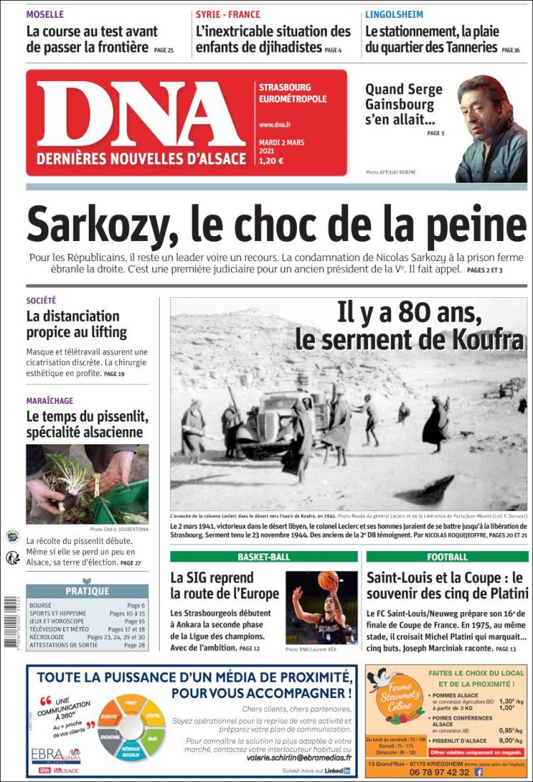 Portada de Les Dernières Nouvelles d'Alsace (Francia)