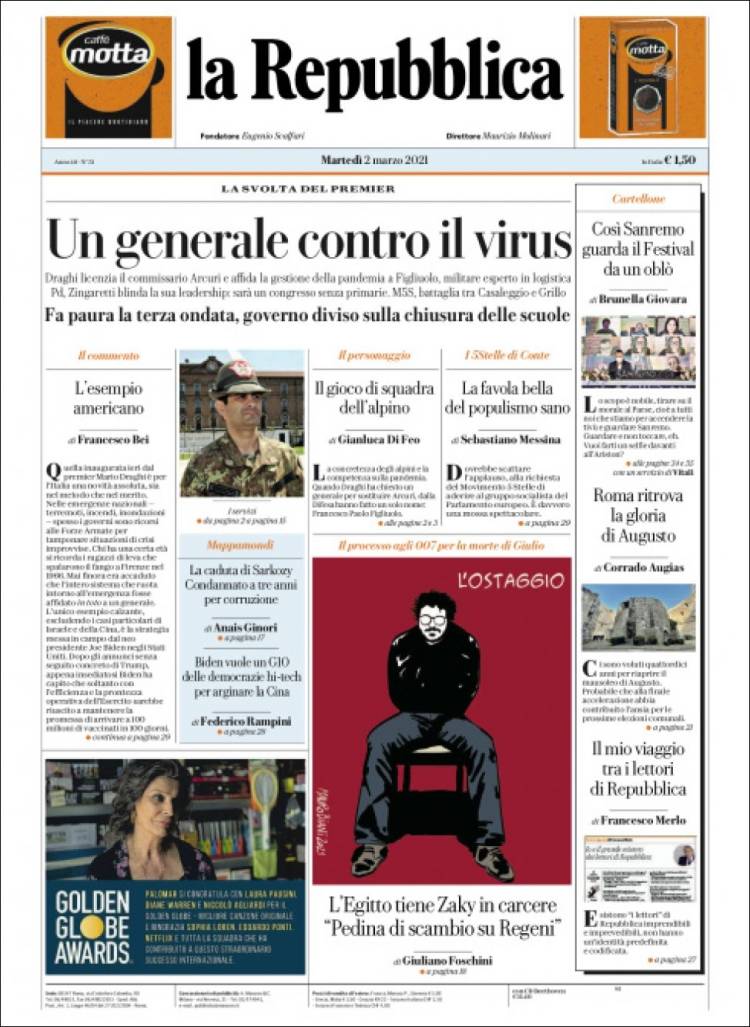 Portada de La Repubblica (Italia)