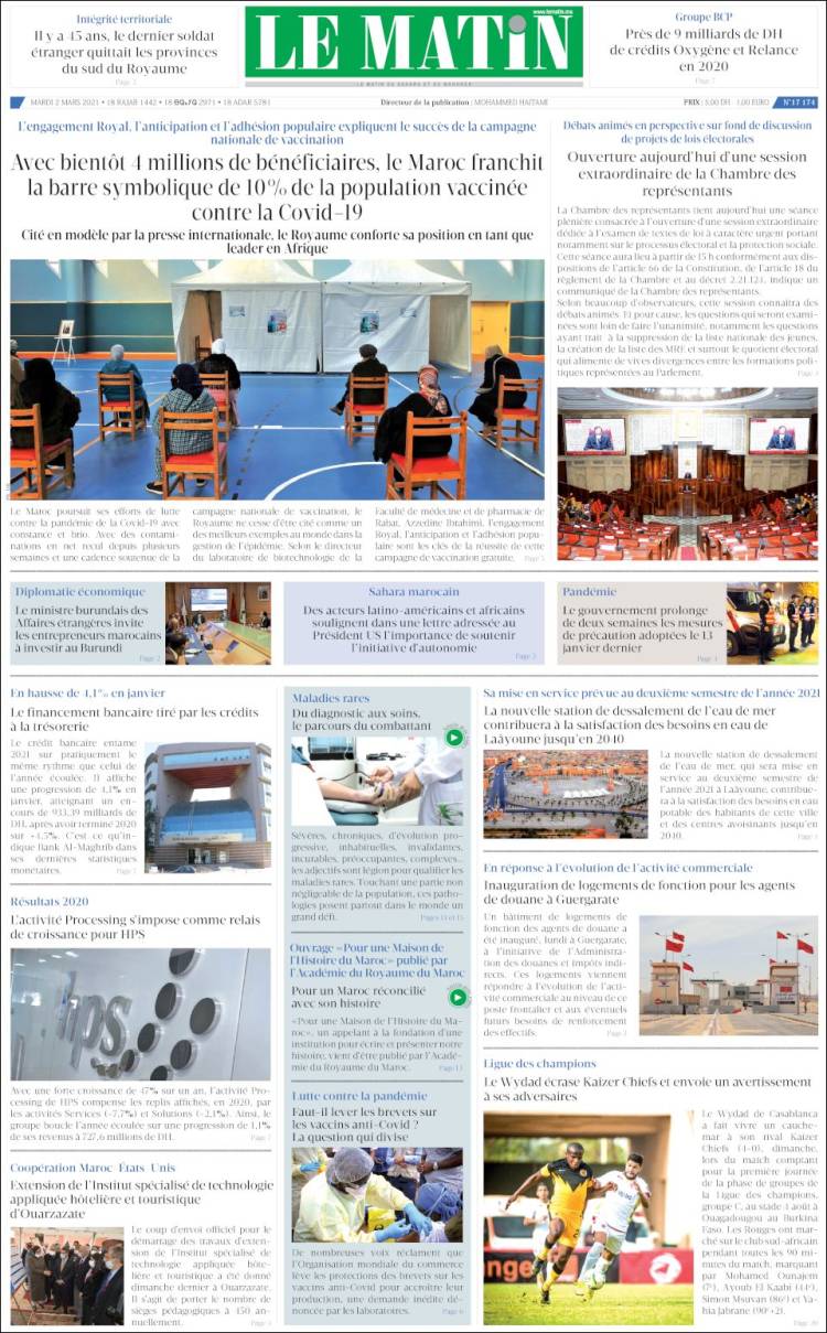 Portada de Le Matin (Marruecos)