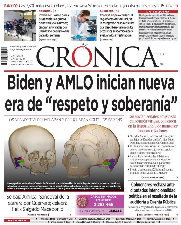 Portada de La Crónica de Hoy (México)