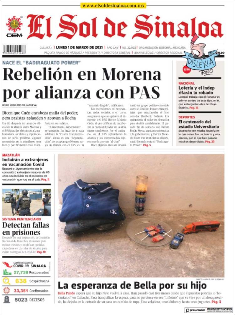 Portada de El Sol de Sinaloa (México)