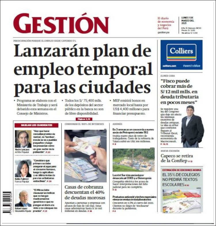 Portada de Diario Gestión (Perú)