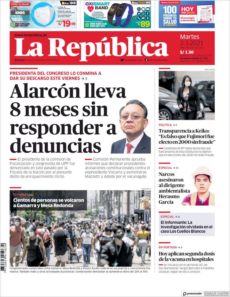 Portada de La Republica (Peru)