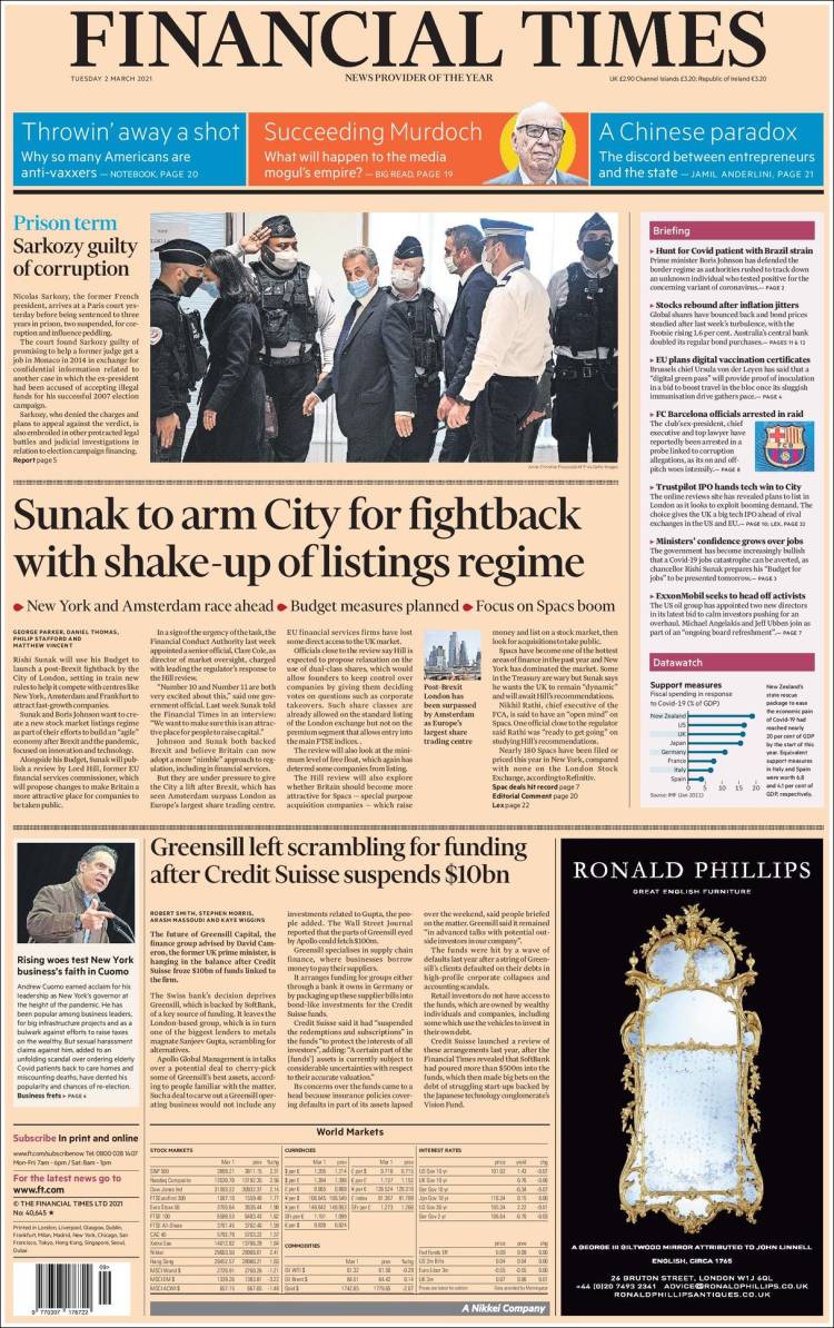 Portada de Financial Times (Reino Unido)
