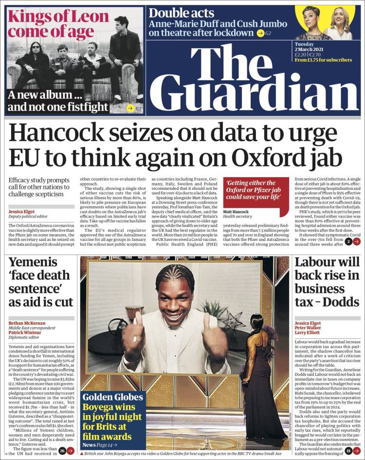 Newspaper The Guardian United Kingdom Newspapers In United Kingdom Tuesday S Edition March 2 Of 2021 Kiosko Net