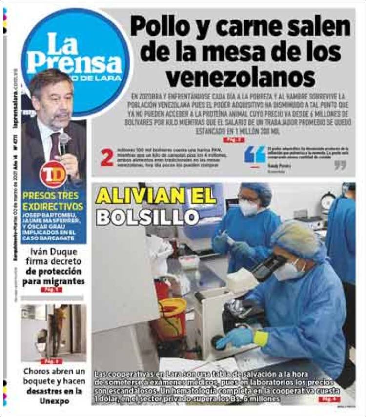 Portada de La Prensa de Lara (Venezuela)