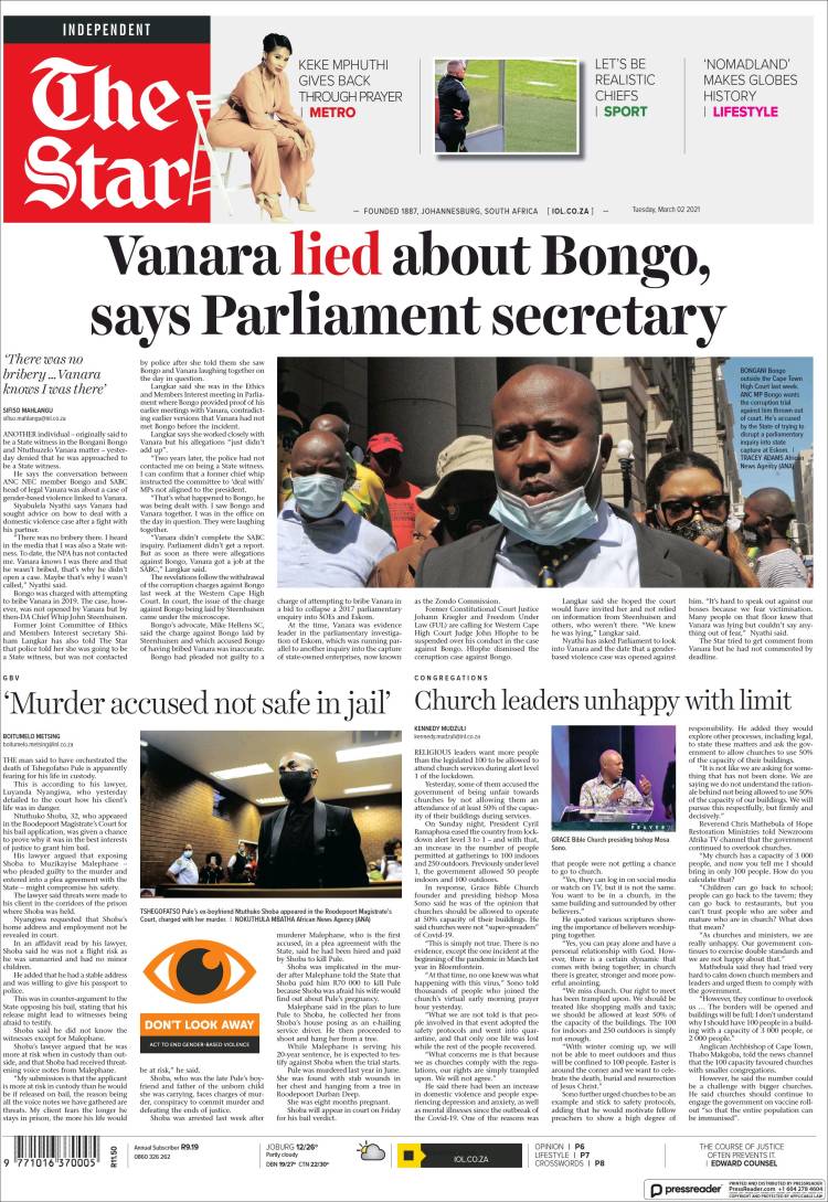 Portada de The Star (Sud&aacute;frica)