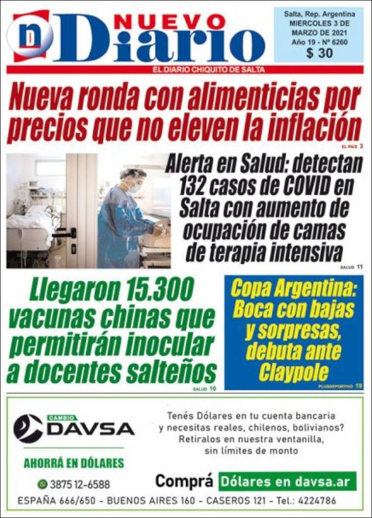 Portada de Nuevo Diario de Salta (Argentina)