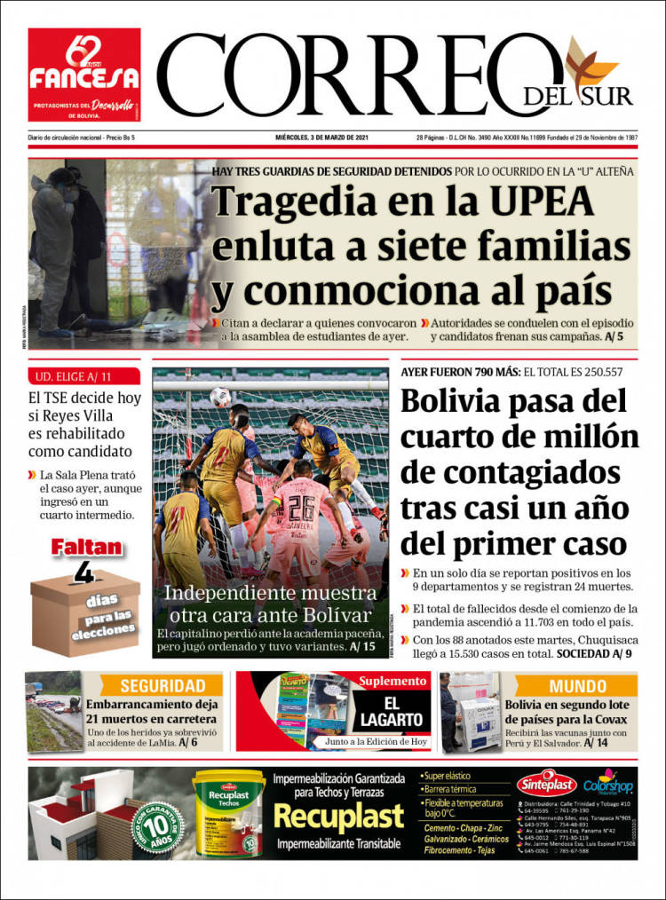 Portada de Correo Sur (Bolivia)