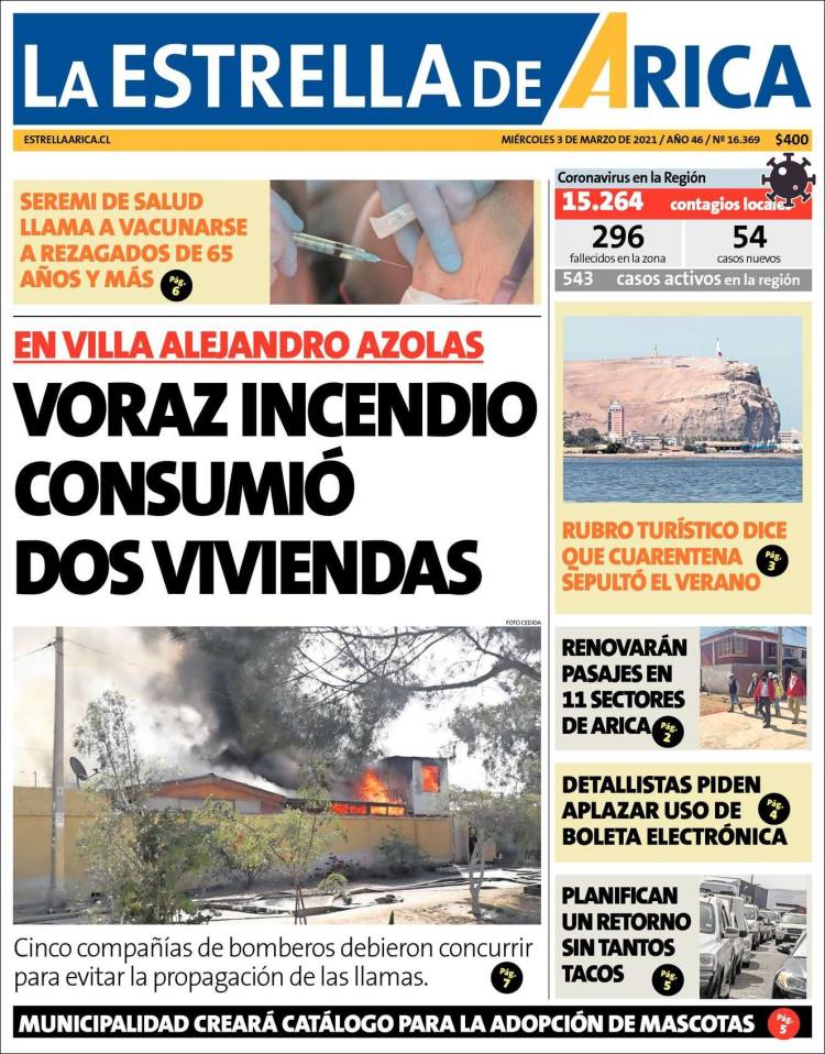 Portada de La Estrella de Arica (Chile)