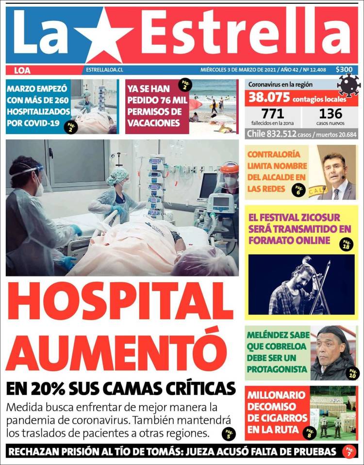 Portada de La Estrella de Loa (Chile)