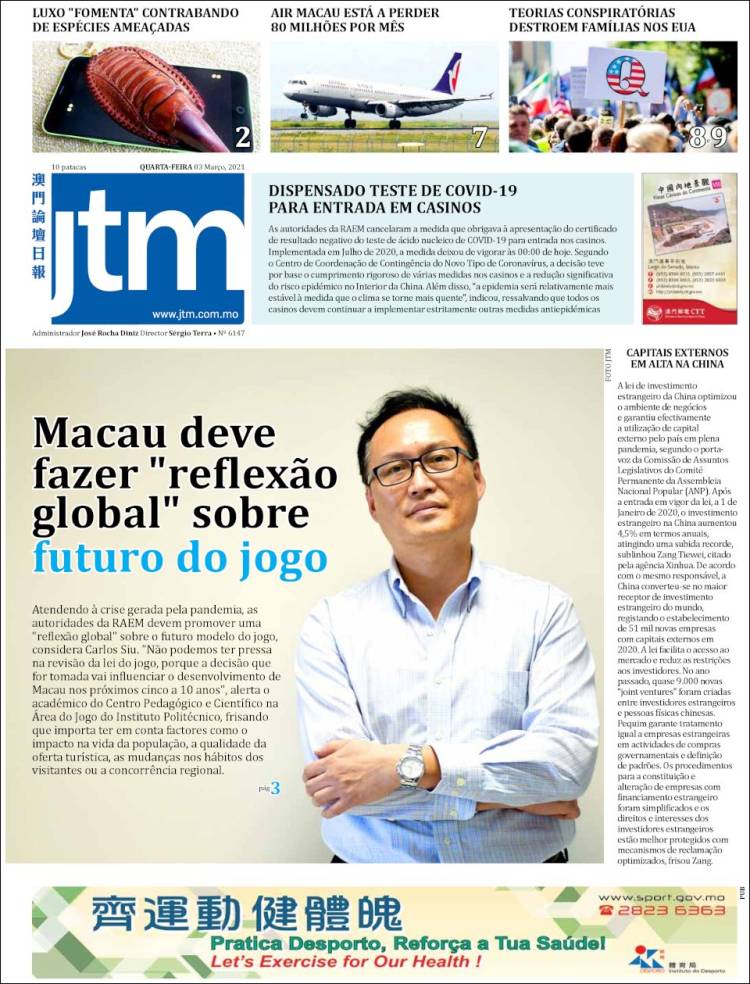 Portada de Jornal Tribuna de Macau (China)