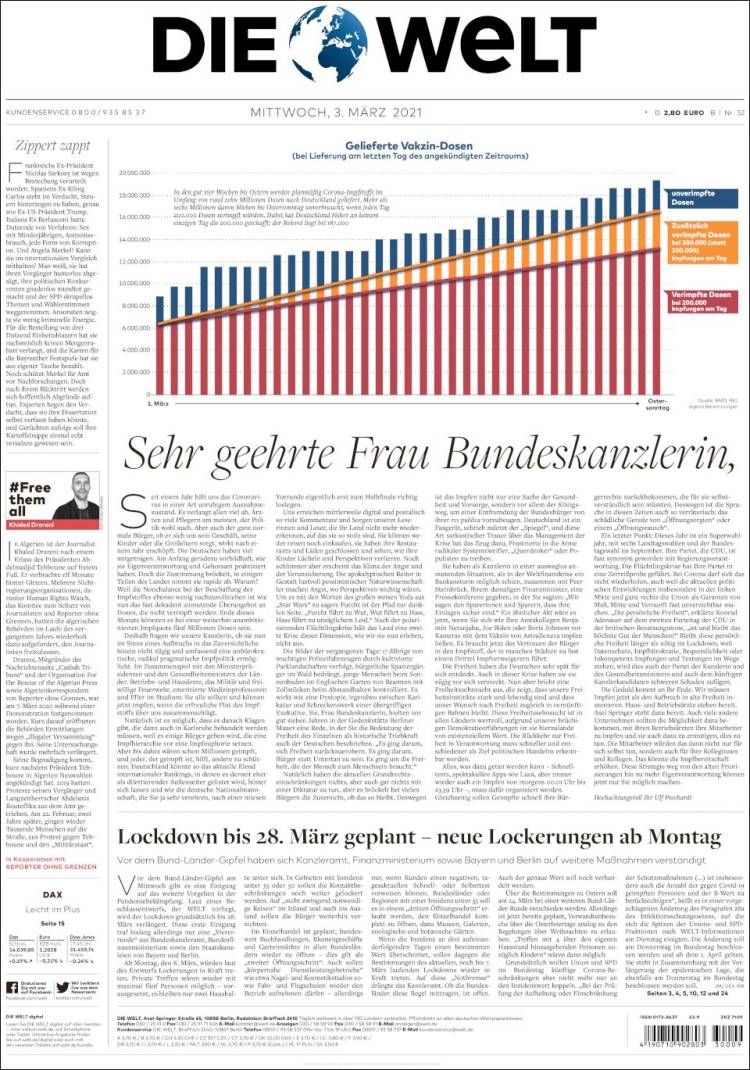 Portada de Die Welt (Alemania)