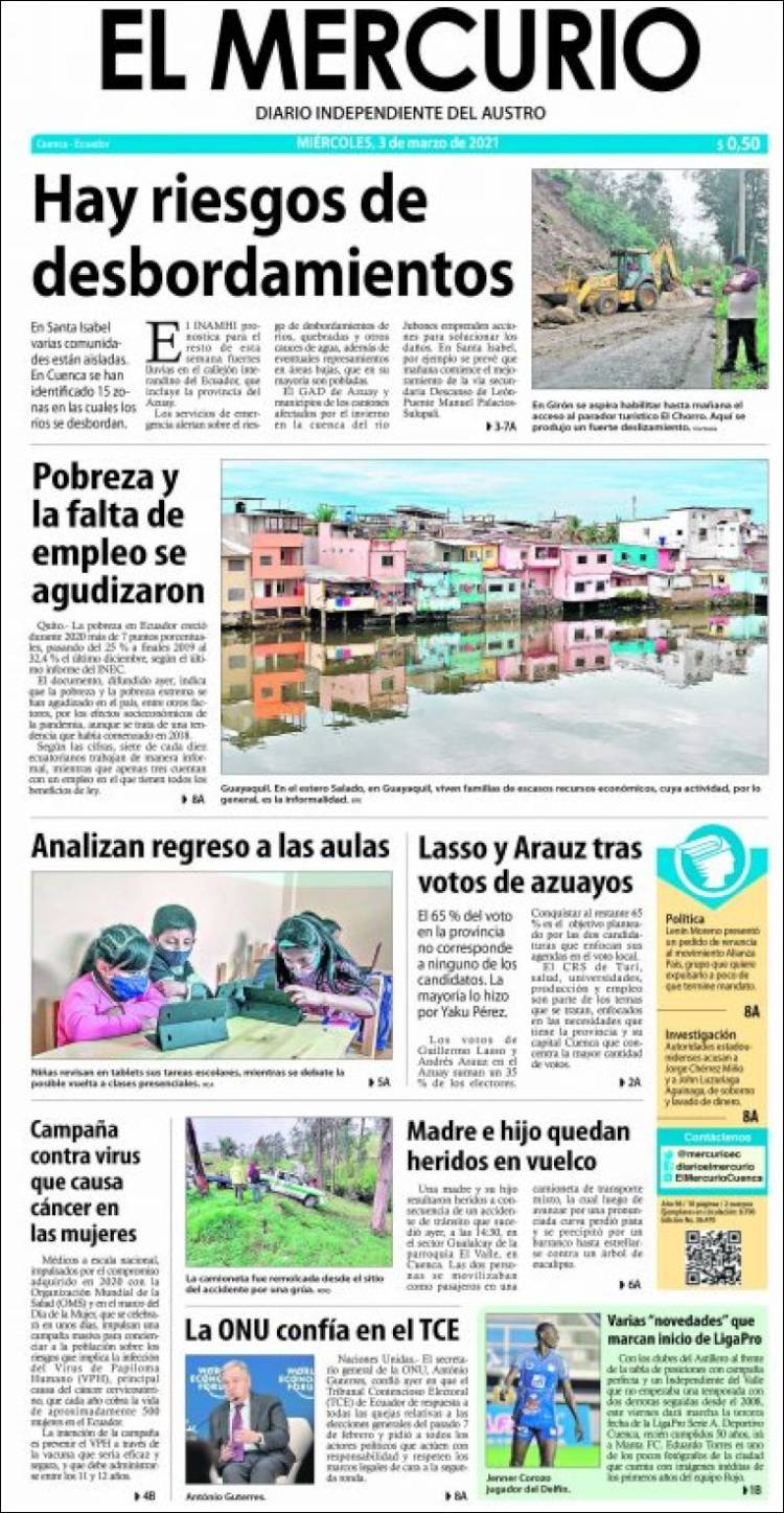 Portada de Diario El Mercurio (Ecuador)