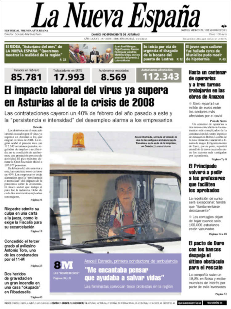 Portada de La Nueva España (Espa&ntilde;a)