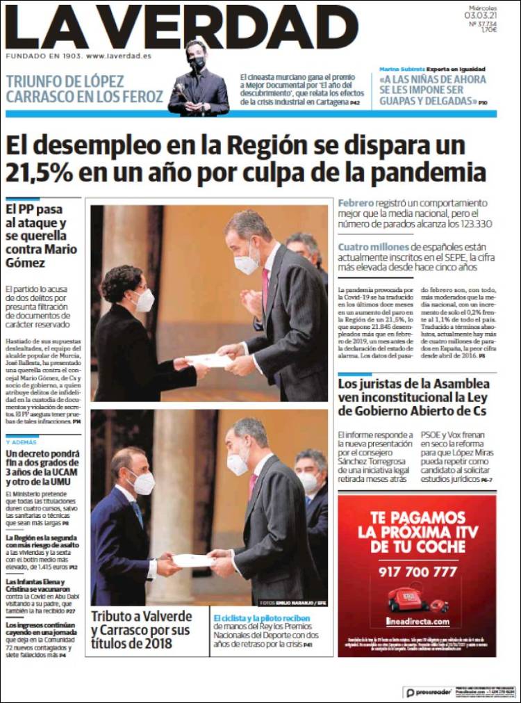 Portada de La Verdad de Murcia (Espa&ntilde;a)