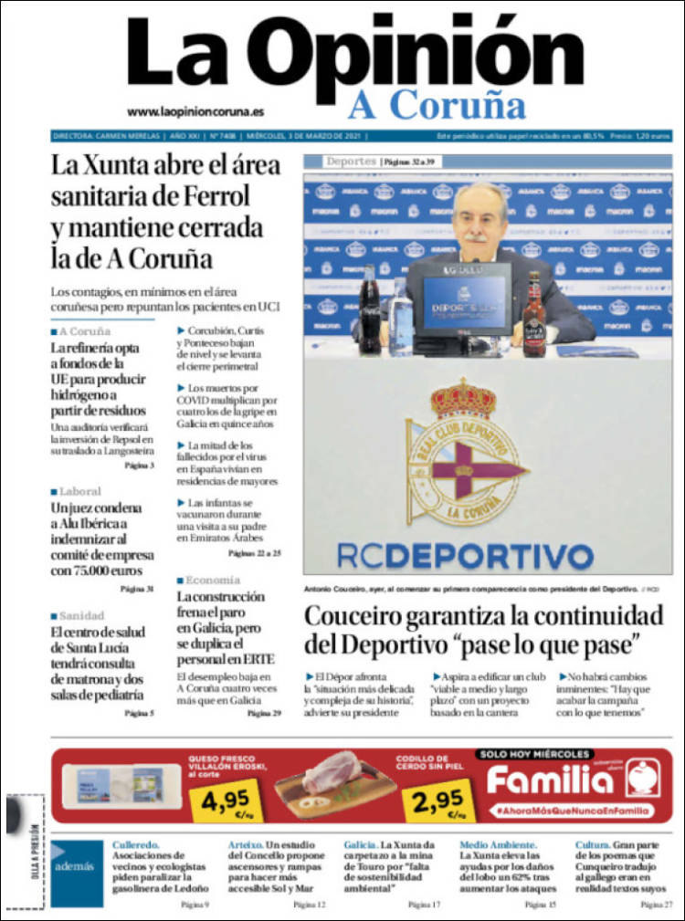 Portada de La Opinión de A Coruña (Espa&ntilde;a)