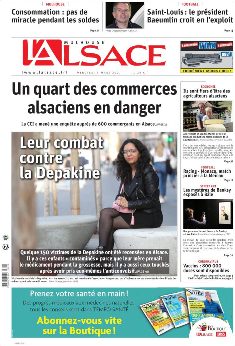 Portada de Journal L'Alsace (Francia)