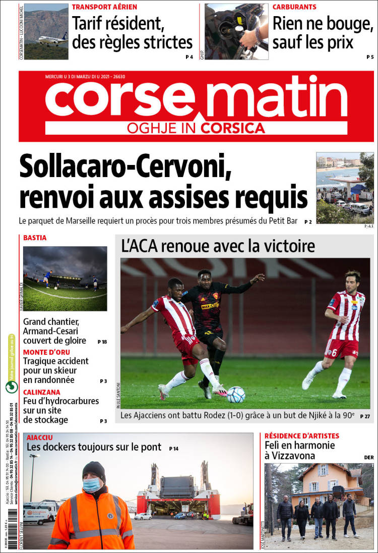Portada de Corse-Matin (Francia)