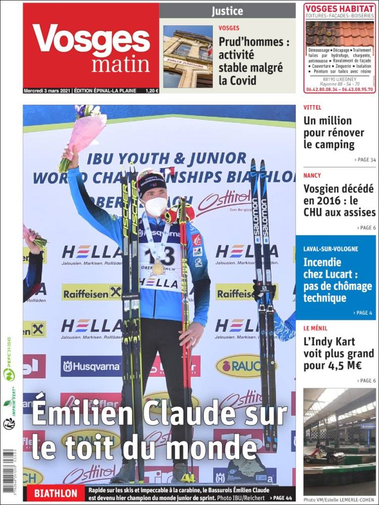 Portada de Vosges Matin (Francia)