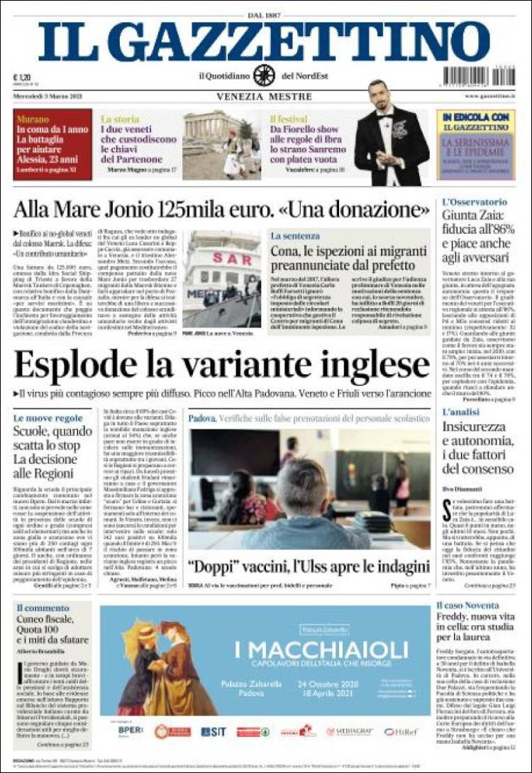 Portada de Il Gazzettino (Italia)