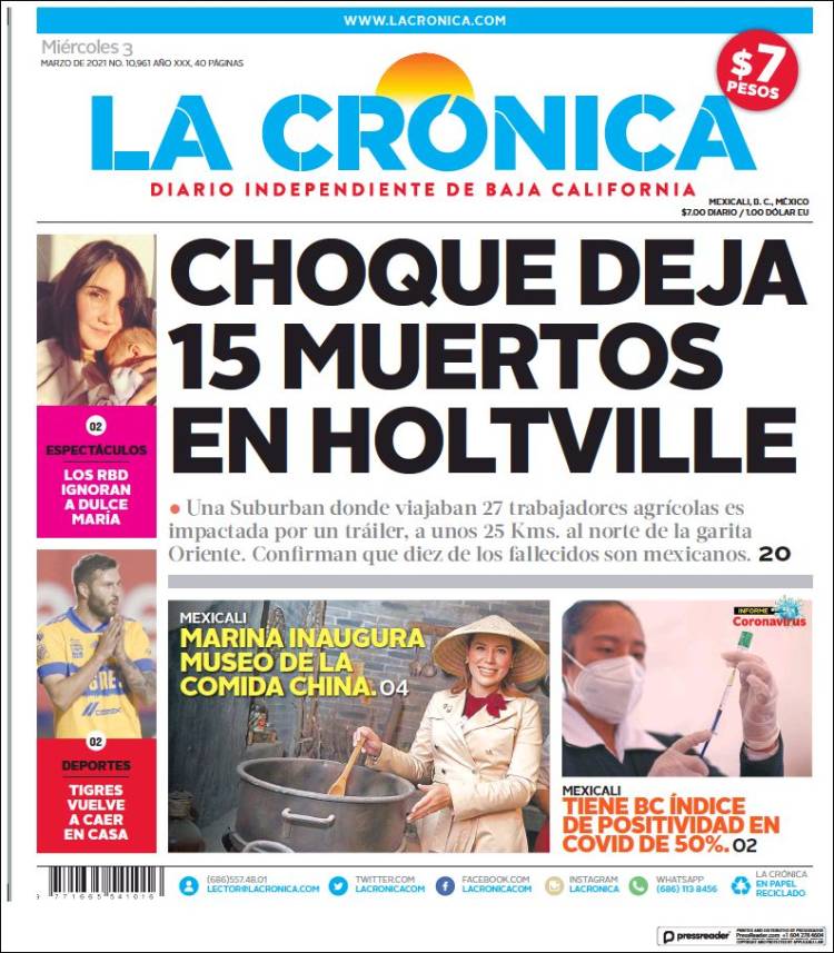 Portada de La Crónica de Baja California (M&eacute;xico)
