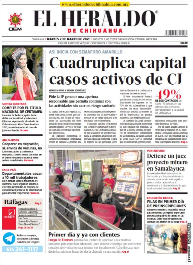 Portada de El Heraldo de Chihuahua (M&eacute;xico)