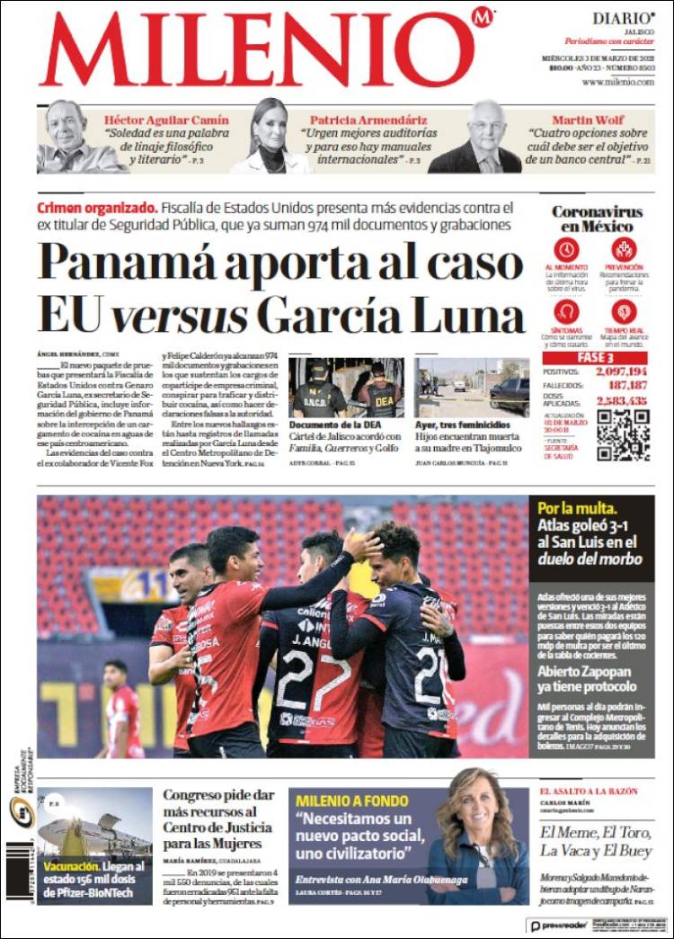 Portada de Milenio - Jalisco (M&eacute;xico)