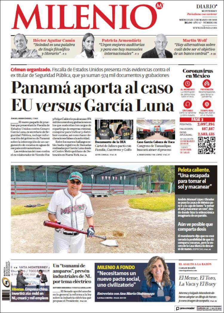 Portada de Milenio de Monterrey (M&eacute;xico)