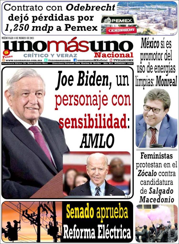 Portada de unomásuno (M&eacute;xico)