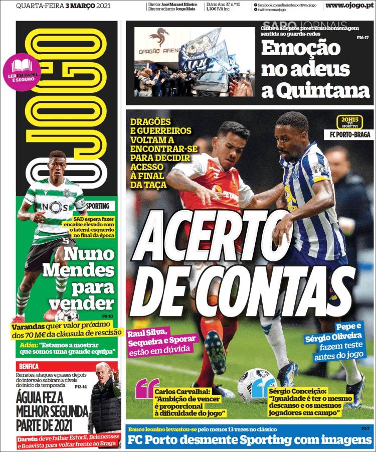 Portada de O Jogo (Portugal)