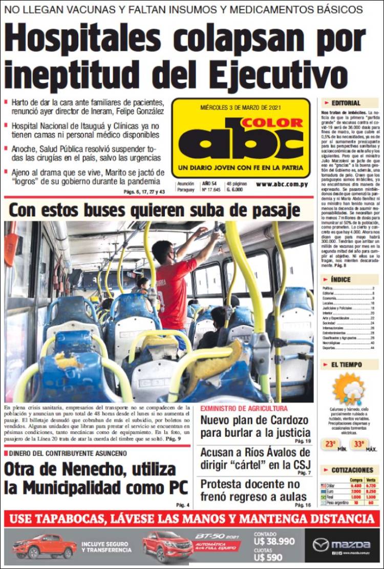 Portada de ABC Color (Paraguay)