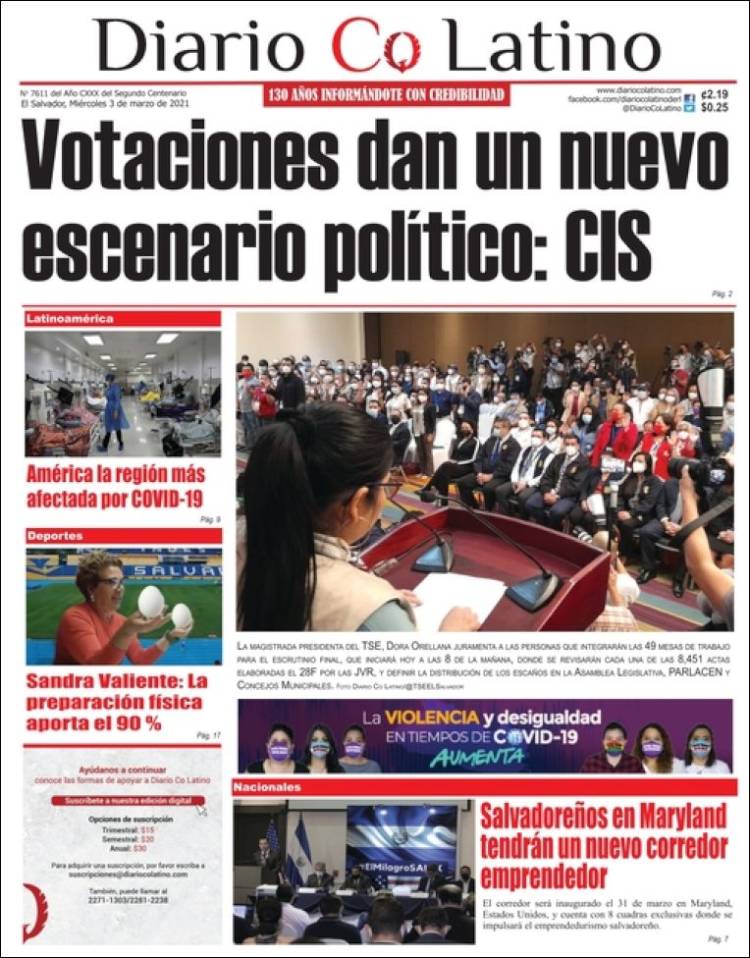 Portada de Diario Co Latino (El Salvador)