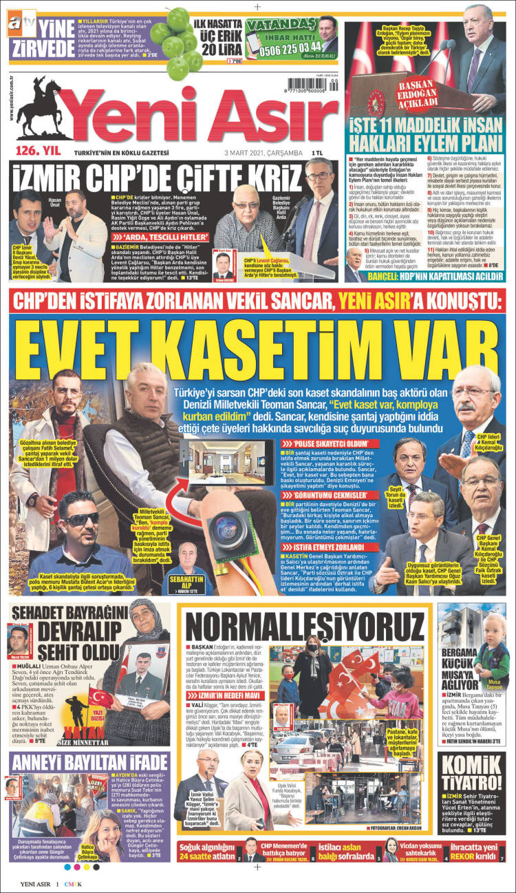 Portada de Yeni Asır (Turqu&iacute;a)
