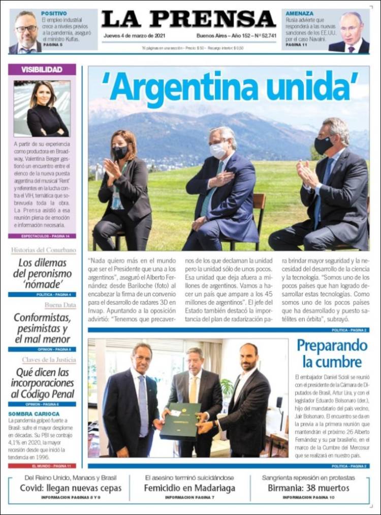 Portada de La Prensa (Argentina)