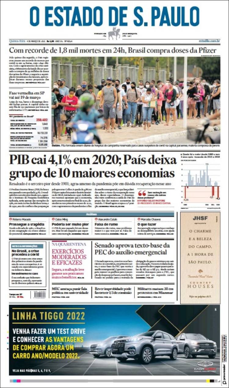 Portada de O Estado de São Paulo (Brasil)